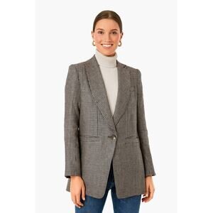 Emerson Fry Tuckernuck Dinner Jacket Blazer Brown Houndstooth Linen Buttton 4